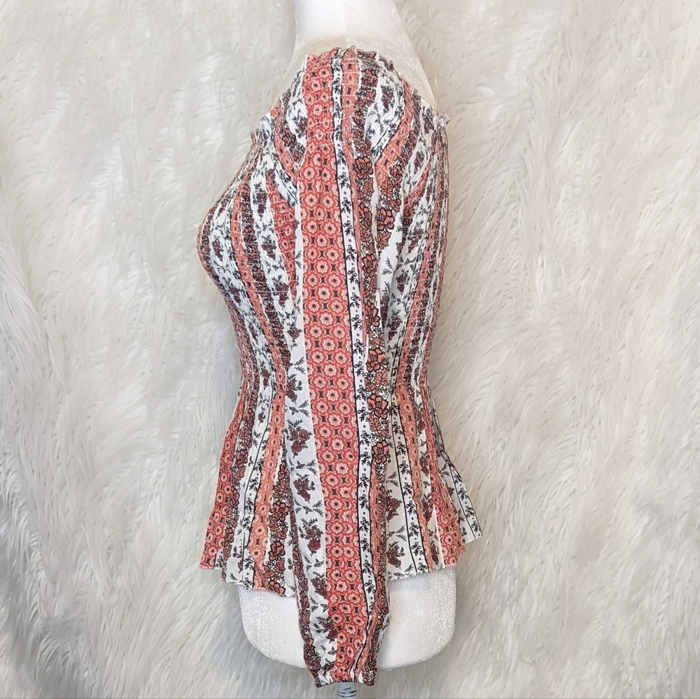 Japna ☆ NWT Women's XS Boho Floral Pleated Long Sleeve Top Flared Bottom - Picture 3 of 9